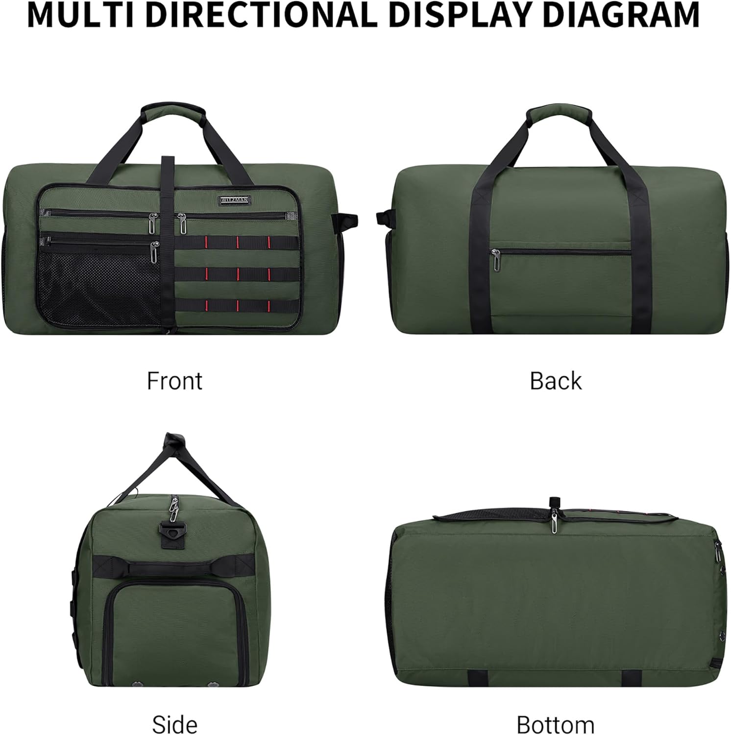 WITZMAN Foldable Duffle Bag for Travel 65L Lightweight Packable Duffel Bag with Shoes Compartment Overnight Bag for Men Women (B697 Army Green） - Image 9