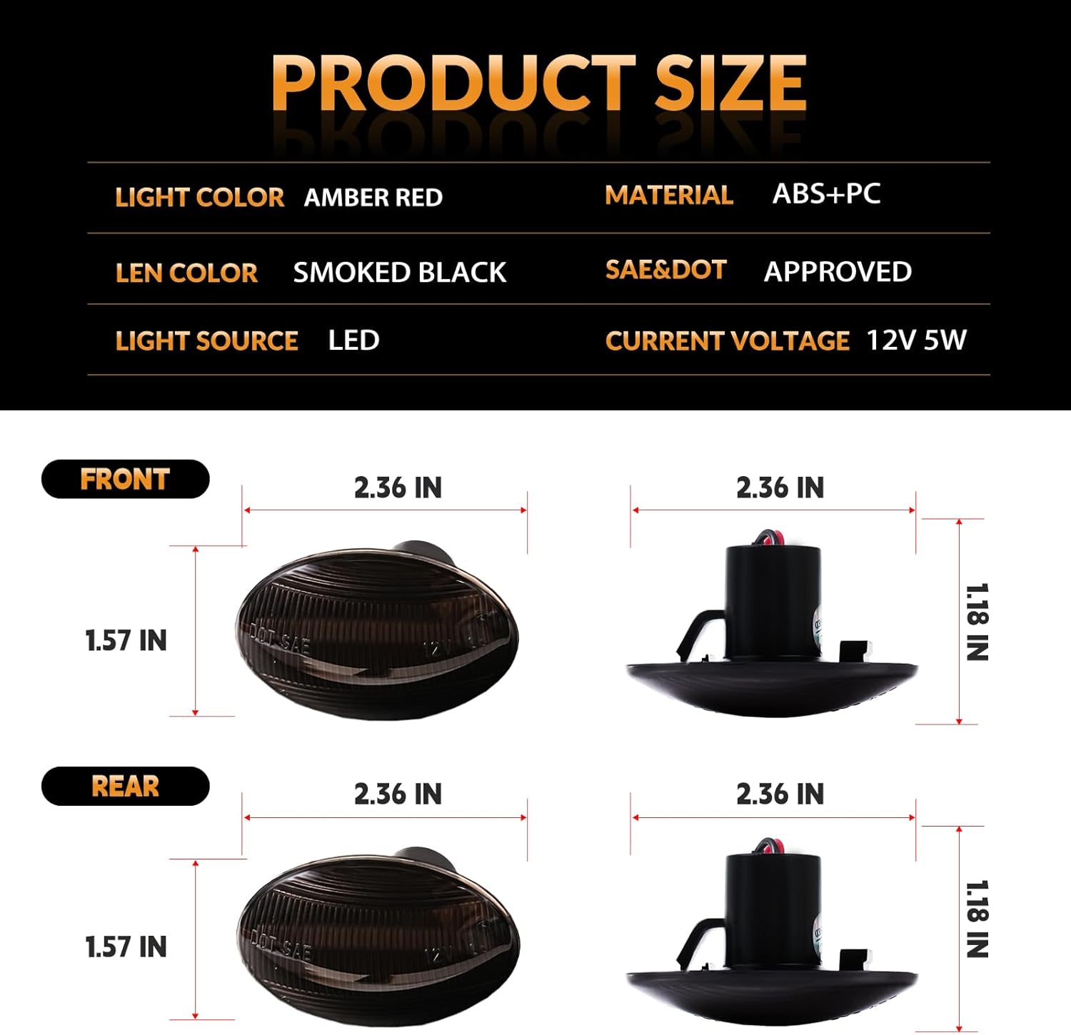 LED Dually Bed Fender Side Marker Lights For 1999-2010 Ford F250 F350 F450 F550 Super Duty Trucks Smoked Len (Amber Red)