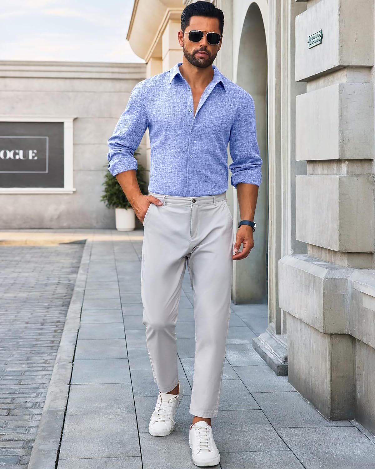 Yousify Mens Button Down Shirts Long Sleeve Casual Linen Dress Shirt Lightweight Beach Wedding Tops - Image 4