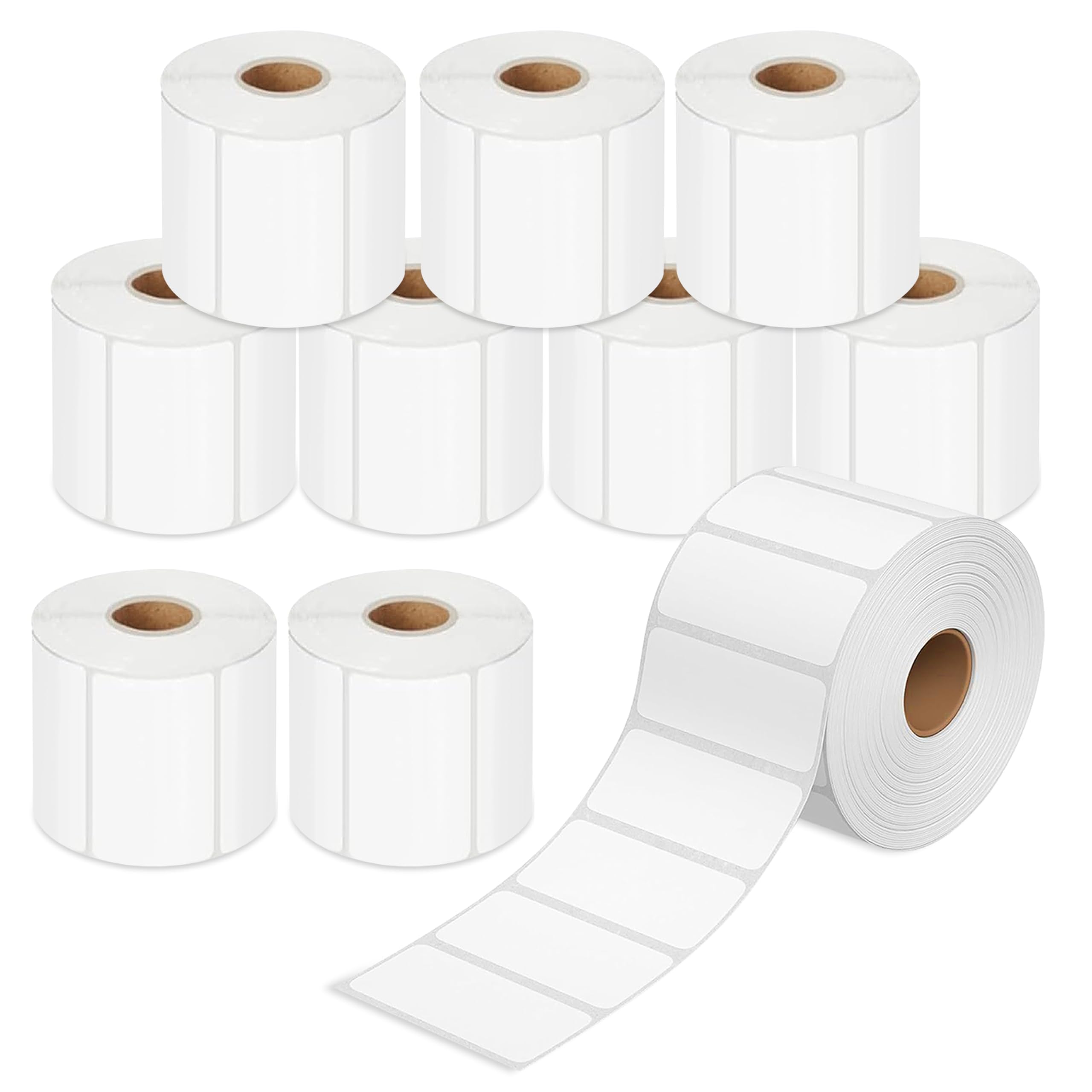 GLUN Direct Thermal Barcode-Etiketten, Größe 50 mm x 25 mm, 10.000 Etiketten, 10 Rollen, direktes thermisches Weiß, selbstklebender Aufkleber zum Beschriften und Barcodieren