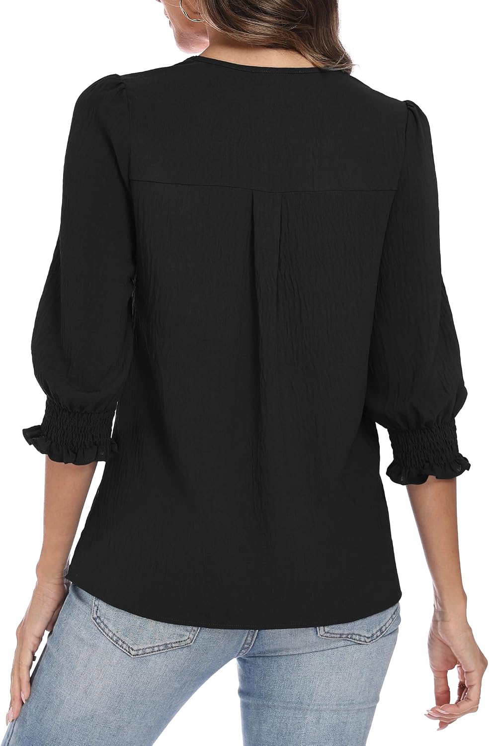 Funlingo 3/4 Length Sleeve Womens Tops Asymmetric Square Neck Dressy Casual Blouses Business Work Shirts with Smocked Cuffs