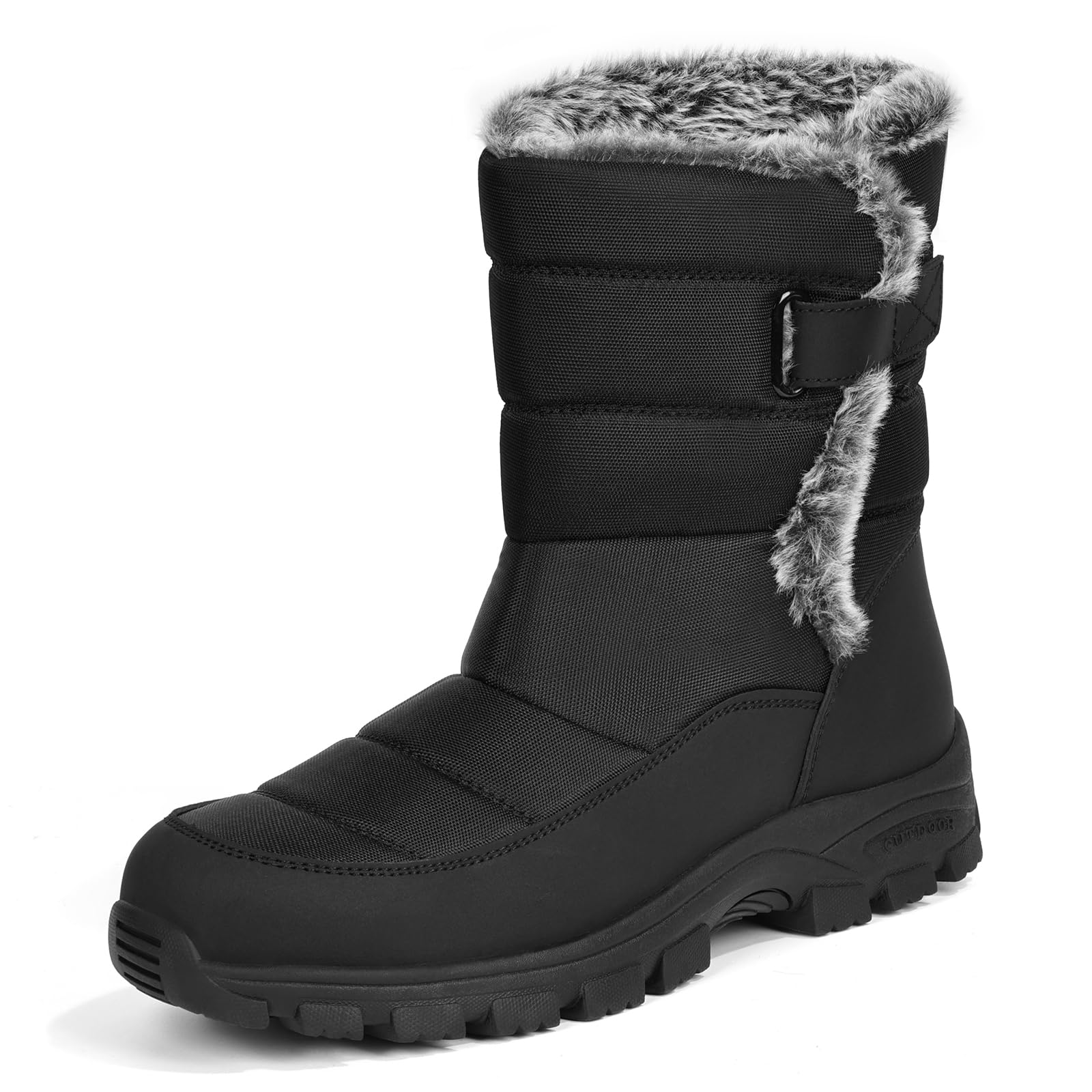 ANGRYRAM Winter Steel Toe Boots for Women Non Slip Warm Insulated Snow Boots Faux Fur Comfortable Mid Calf Safety Toe Furry Snow Shoes for Industry Construction Outdoor Winter 7.5 Black