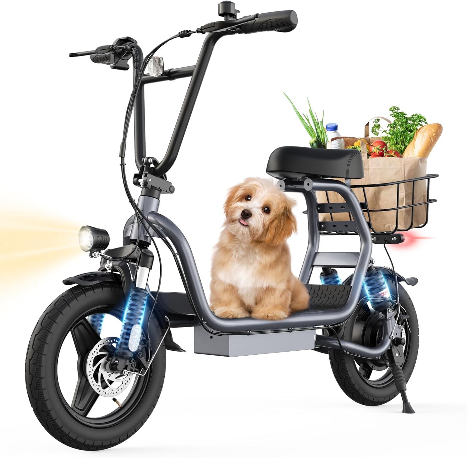Electric Scooter for Adults with Seat- Peak 750W Motor,Foldable E-Scooter with Back Basket,14" Tire E Scooter with 48V 7.8AH Battery Up to 20MPH &32KM/h Range,Adults Ebike for Commuting Pets & Cargo — view 8