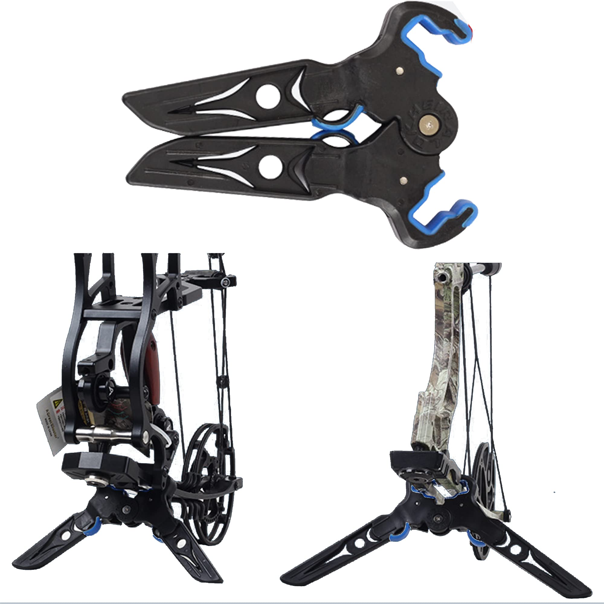 SOPOGER Compound Bow Stand Holder Archery Bow Folding Kickstand Support Wide LIM with Rubber Clamping Jaws for Outdoor Hunting Shooting (Small)