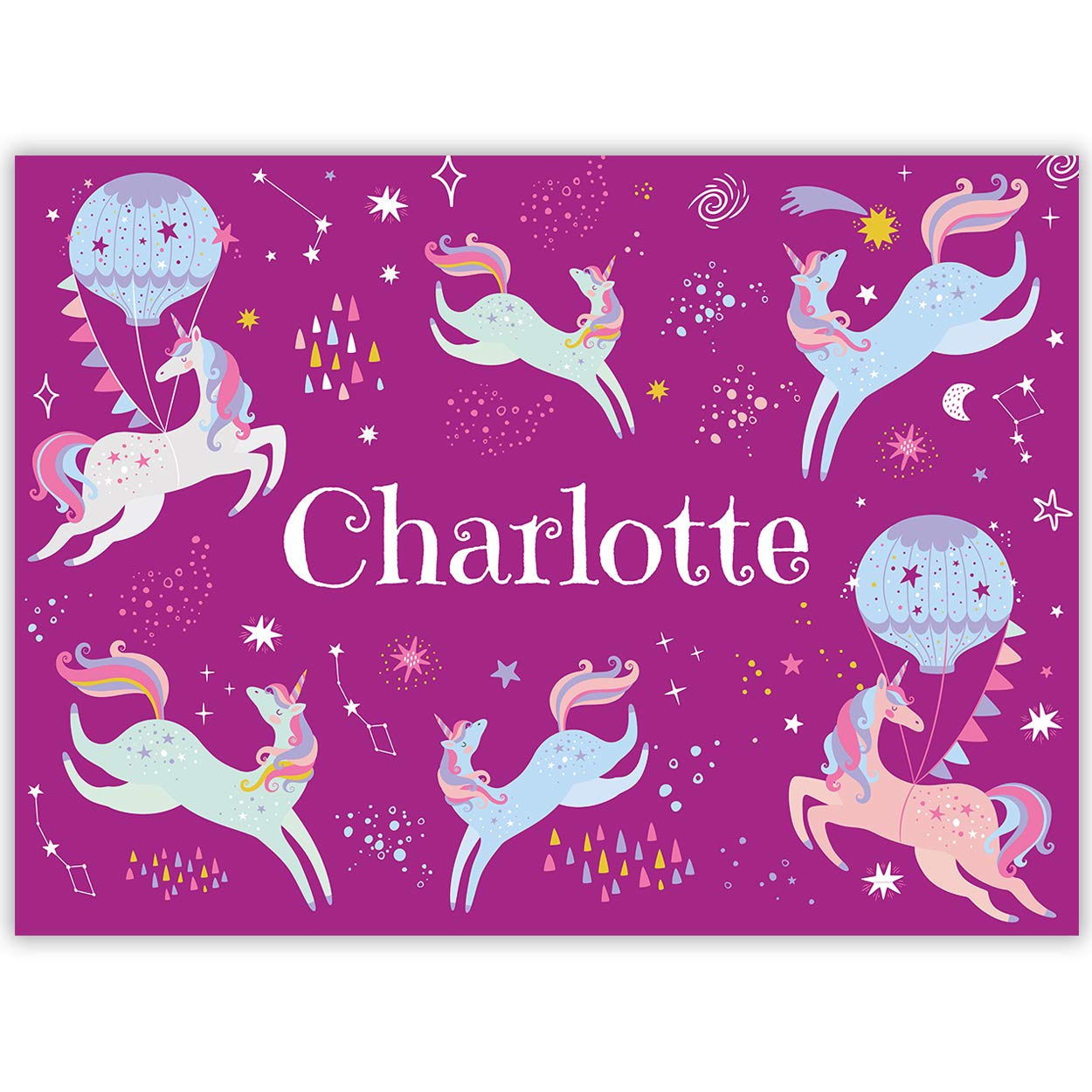 Paper Themes Personalised Messy Mat Plastic Table Cloth Wipe Clean Protect your table and floor from spills and accidents ((XL) 150 x 110 cm, Unicorn and Hot Air Balloon)