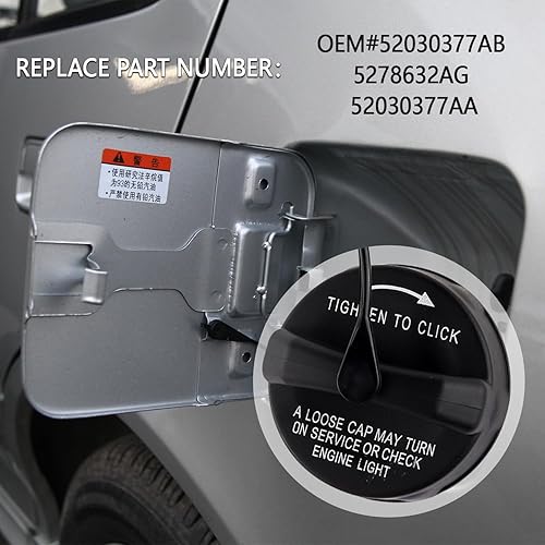 Miniatura 4 de Cubierta de tapa de gasolina compatible con Dodge Chrysler Ram Jeep Wrangler, accesorios estándar para automóvil, repuesto de tapa de combustible