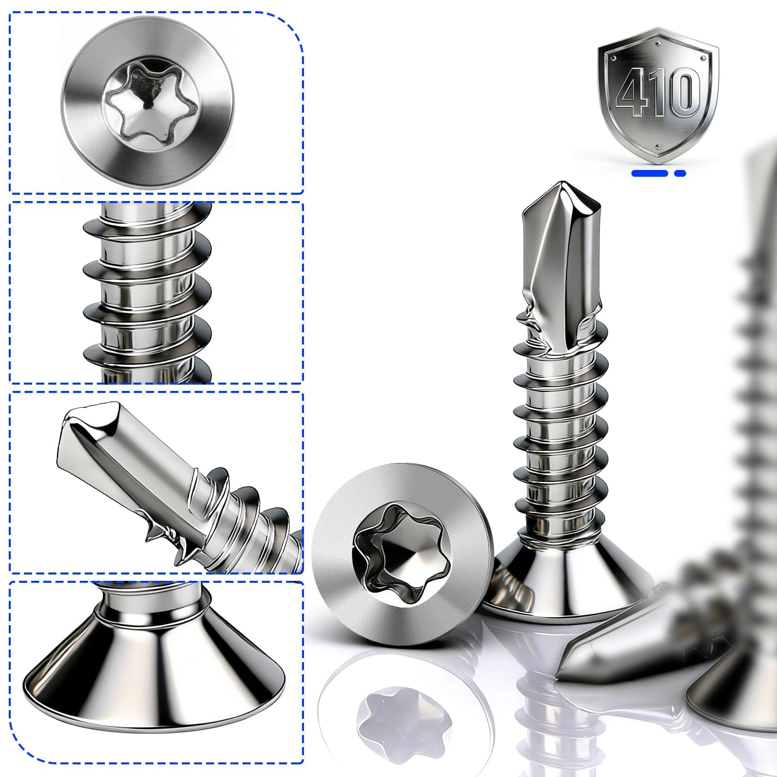 100 szt wkręty śrubowe Torx, wkręty samogwintujące z łbem wpuszczanym M4,2x32 mm, wkręty samowiercące ze stali nierdzewnej 410, wkręty do blach DIN 7504 z łbem płaskim, wkręty samowiercące do