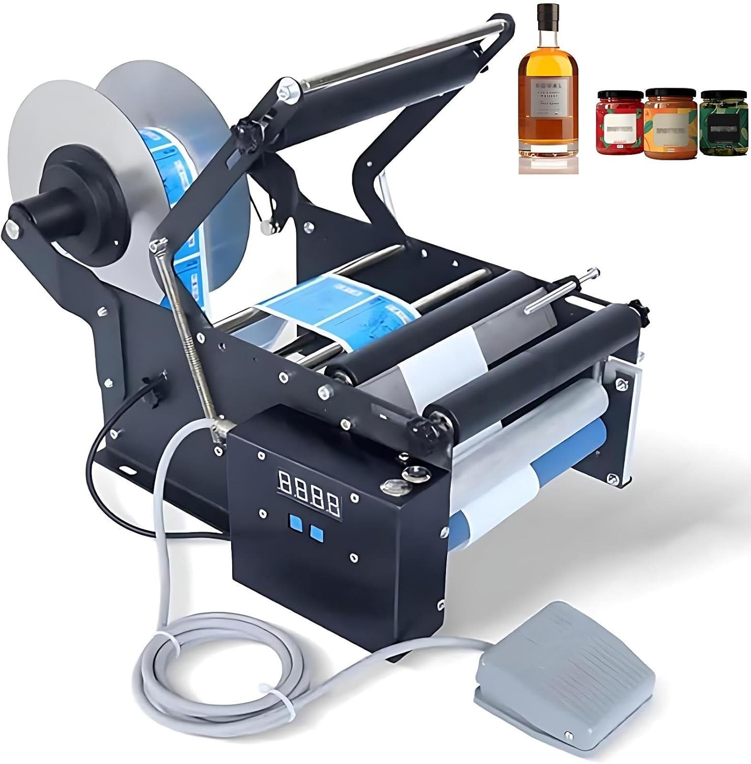 Semi-Automatic Round Bottle Labeling Machine,Adjustable Label Applicator & Sticker Dispenser Machine,20-40 Bottles/Min,Electric Labeler for Cosmetics,Pharmaceuticals, Homebrewing