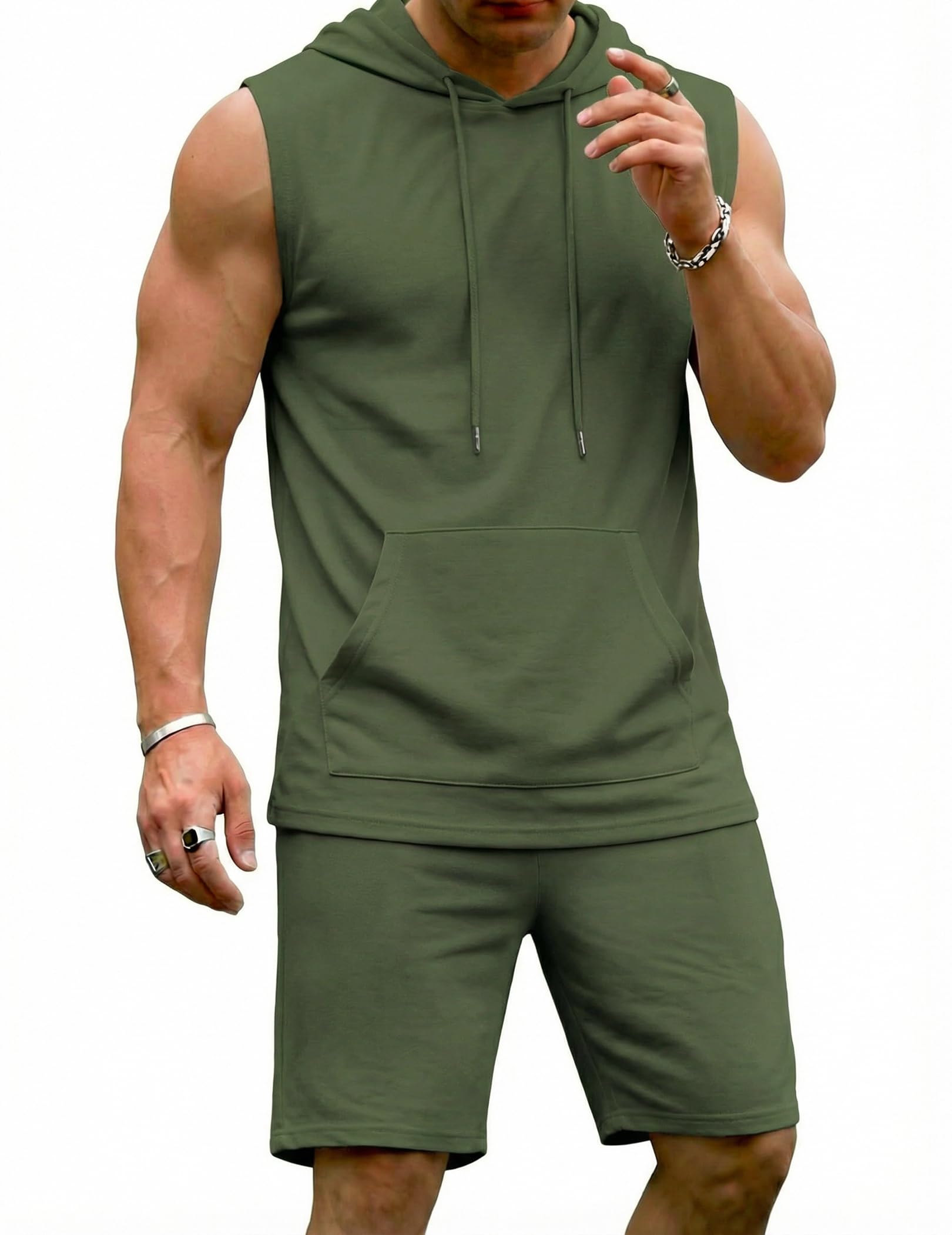 Uni Clau Men's Short Sleeve Summer Tracksuit Hooded Tanks Tops Sweatsuit 2 Piece Casual Sports Shorts Set