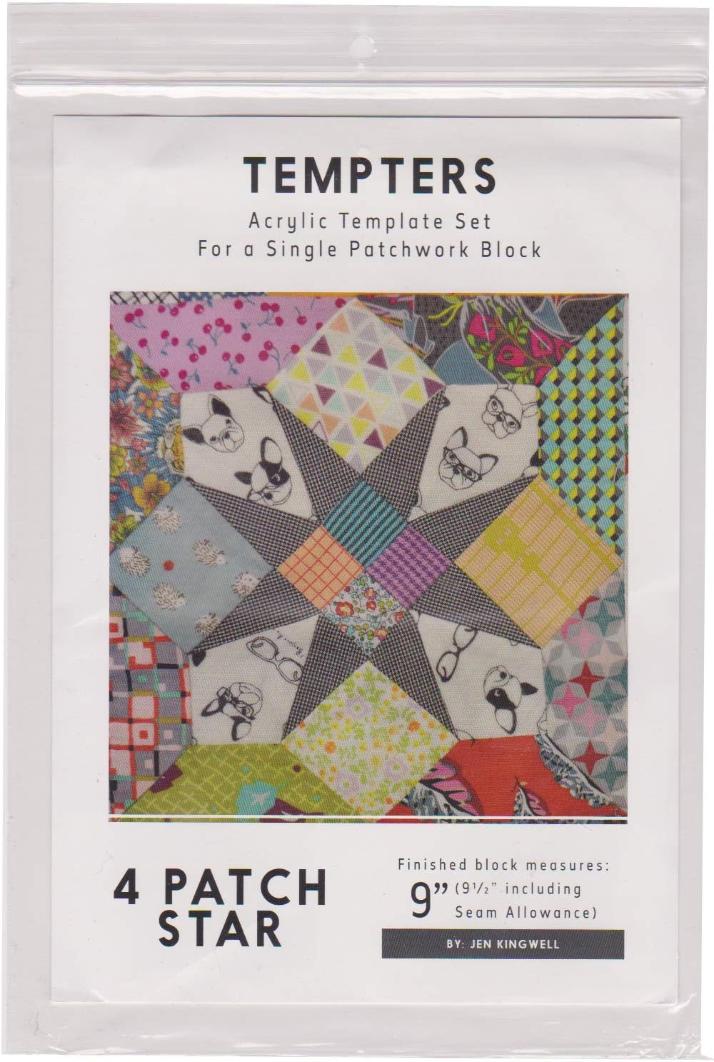 4 Patch Star Tempters Acrylic Template Set Jen Kingwell 9" Block