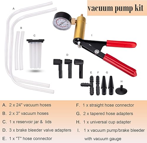 Miniatura 3 de Kit de purga de frenos 2 en 1 Juego de prueba de bomba de vacío de mano con juego de sangrado de líquido de frenos automotriz con adaptadores de