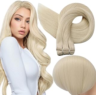 Full Shine Straight Human Hair Weft Hair Extensions 18 Inch Color 60 Platinum Blonde Remy Human Hair Weft Weave Hair Extensions Double Wefted 105 Gram Hair Bundles Blonde