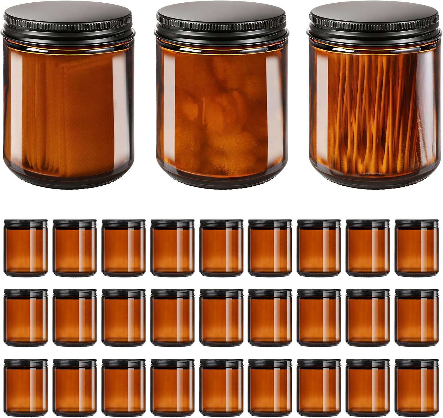 8oz Amber Glass Jars with Lids (30 Pack) - Empty Candle Jars for making candles,Cosmetic Jar,Amber Cntainers with Lids for Lotions,Creams,Spices