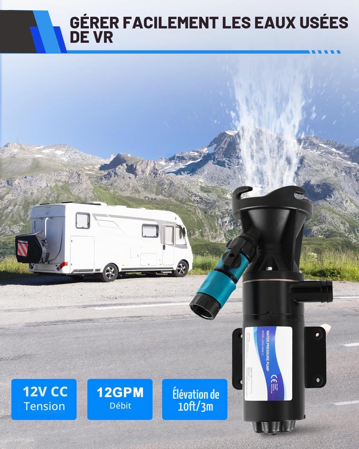 YUCHENGTECH 12V DC Pompe à Déchets 12 GPM pour Camping-car, Caravane, Bate | Pompe à Eaux Usées à Amorçage Automatique CC Aspiration 1m Hauteur de Refoulement 3m Pompe à Eaux Usées Portable