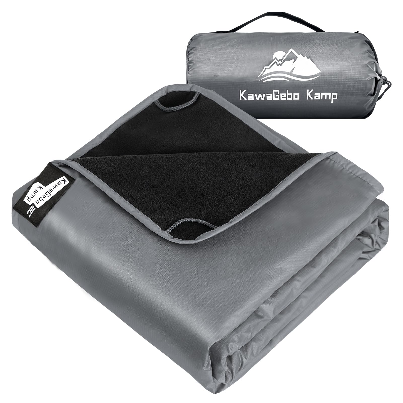 KawaGebo Kamp Fleece Waterproof Outdoor Blanket - Windproof Stadium Blanket for Camping, Picnics, and Sports Stay Dry and Comfortable 80"x 58"(Gray)