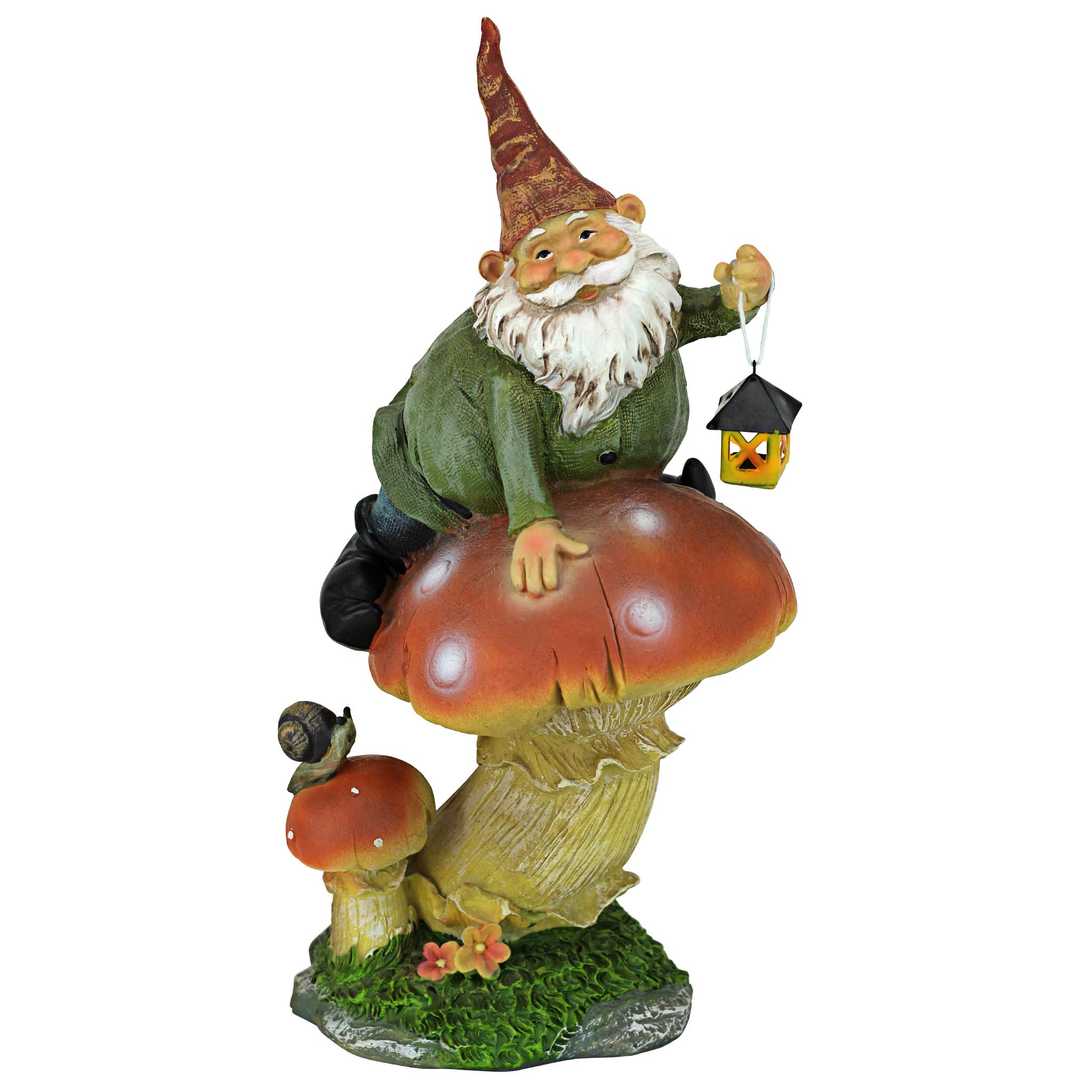 Garden Gnome Statue - Tesla the Garden Gnome with the Lamp - Lawn Gnome