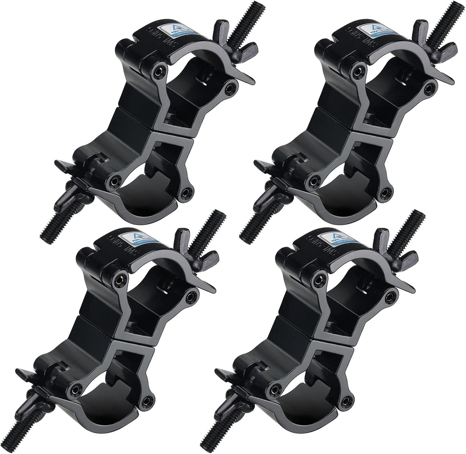 Lighting Truss Swivel Coupler Clamp 4pcs, Fits Pipe 1¼-1⅜"(32-35mm), Double-Head Lighting Stage Light Clamp, Max Load 110lbs, DJ Light Clamp, Heavy Duty Aluminum Alloy, Black