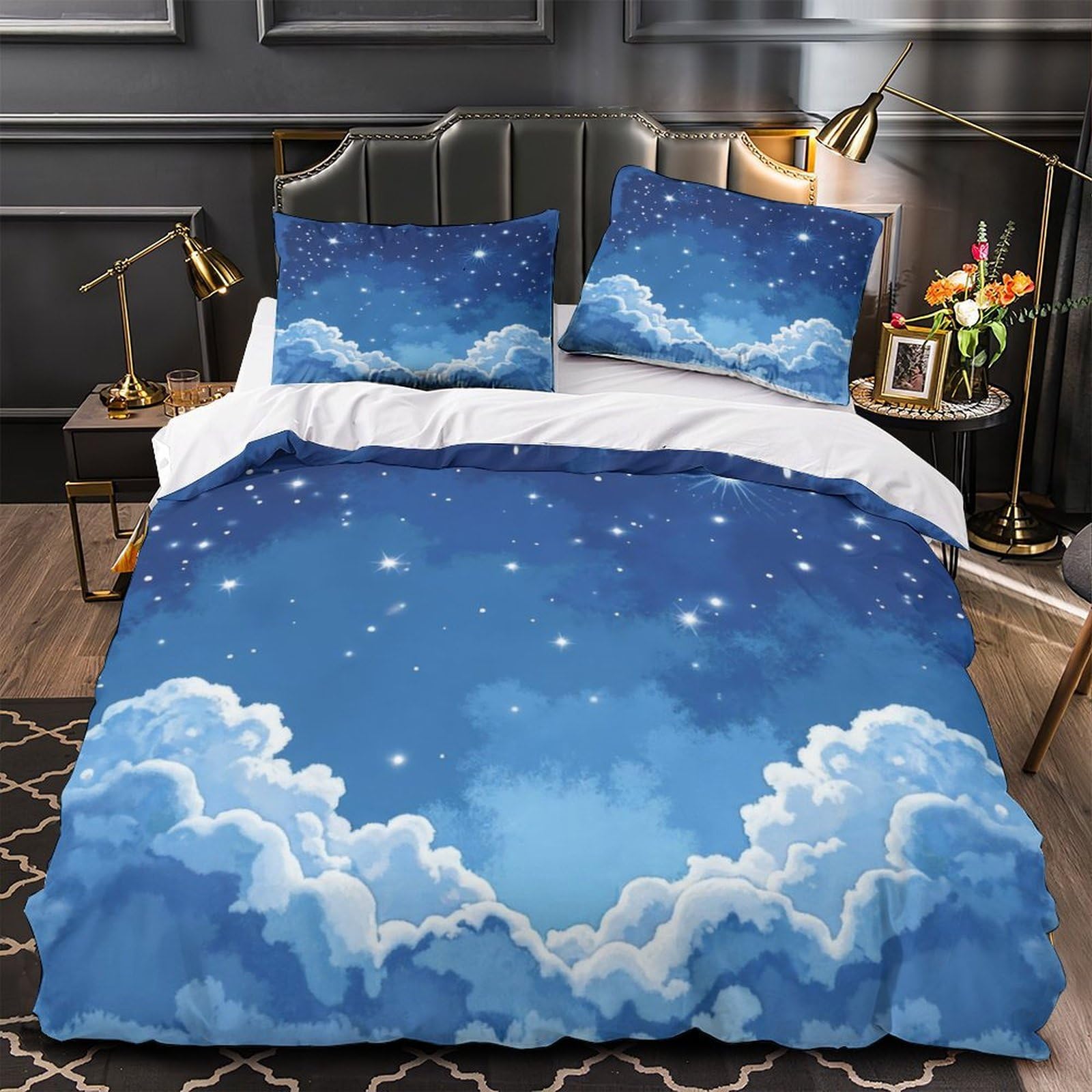 Housse de Couette Ciel Étoilé 3D en Microfibre 200x200cm pour Lit Double de Garçon