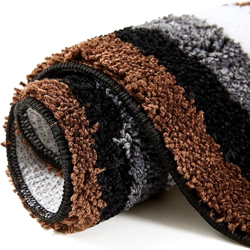 Miniatura 6 de Estmy Linda alfombra redonda hippie Funky de 3 pies para baño, dormitorio, cocina, antideslizante, lavable, cara feliz, blanco, negro, marrón,