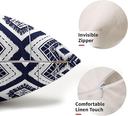 Miniatura 2 de Juego de 2 fundas de almohada lumbares geométricas de color azul marino y blanco de 12 x 20 pulgadas, color azul índigo, marfil, diamante Ikat,