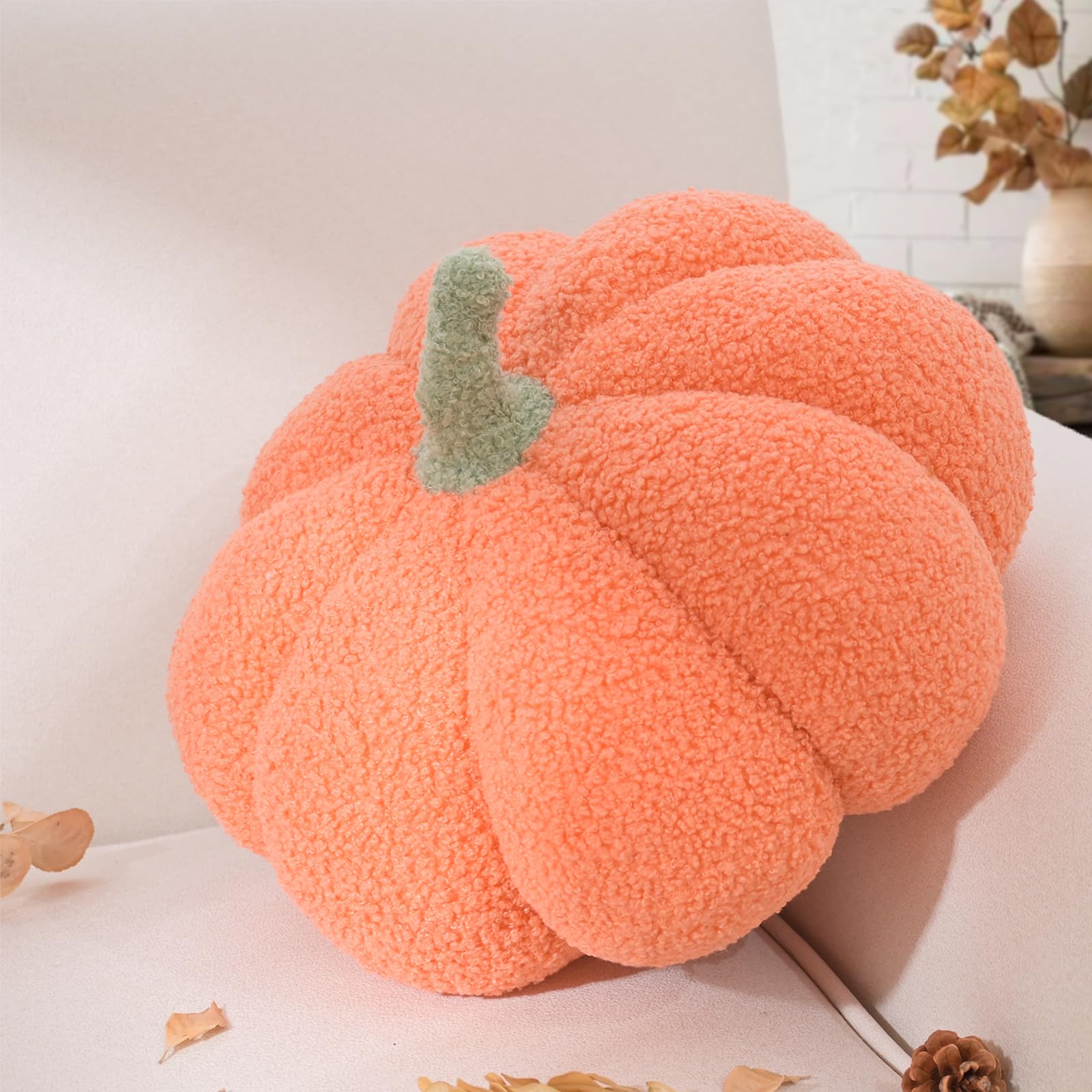Yhoelata Halloween Kürbis Kissen Groß, Pumpkin Pillows Kissen Kürbisform Orange Dekokissen, Herbst Zierkissen Aesthetic Sofakissen, Bett Deko Kissens Runden für Kind Schlafzimmer, Geschenk 30 cm
