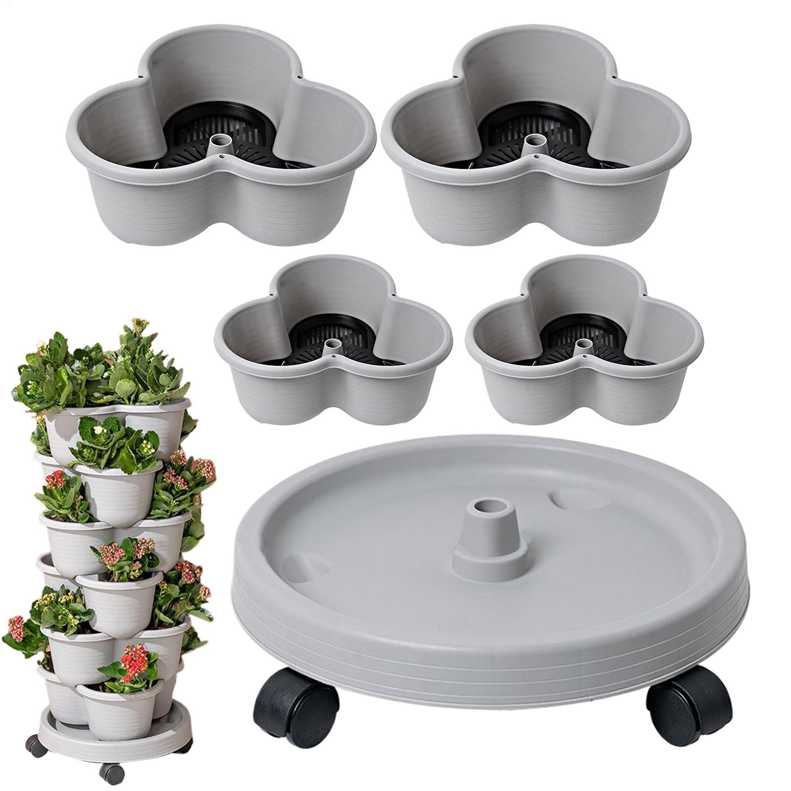 Vasi per fragole a 4 livelli, torre per piantare fragole, vaso verticale con ruote flessibili, torre impilabile per piante da giardino per verdure, fiori