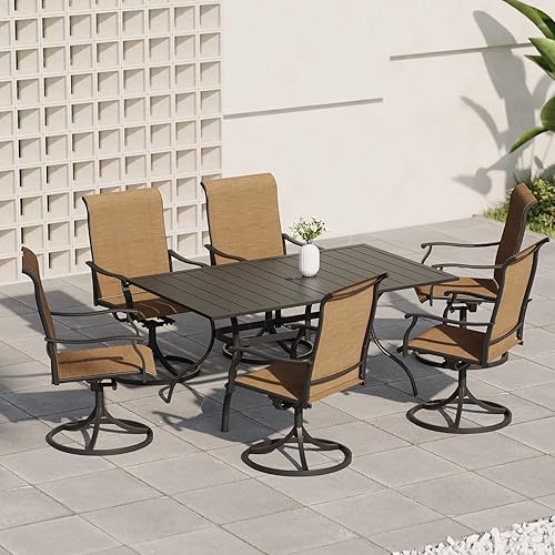 Miniatura 2 de Juego de 2 sillas de comedor giratorias para patio, sillas de metal para exteriores con tela de malla de textileno, juego de muebles de patio,