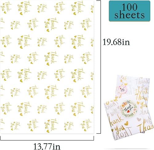 Miniatura 2 de MR FIVE 100 hojas de papel de seda blanco con dorado metálico a granel, 20 x 14 pulgadas, papel dorado de agradecimiento para embalaje, bolsas de