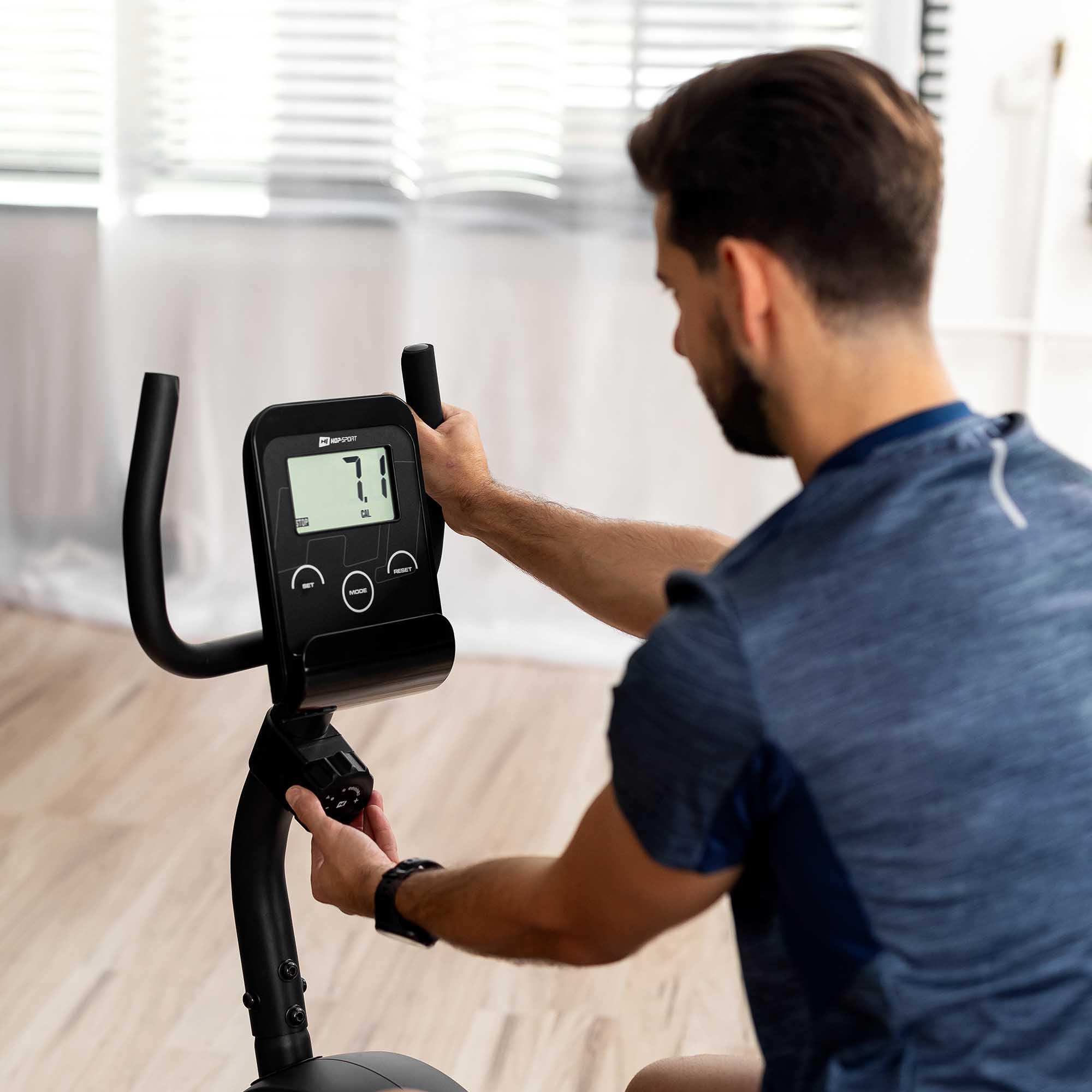 Hop-Sport Root Liegeergometer - Liegeheimtrainer mit Handpulssensoren, 9,5 kg Schwungmasse, 8 Widerstandsstufen - Sitzergometer max. Benutzergewicht 120 kg