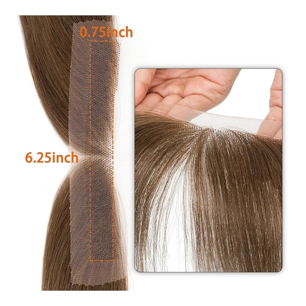 Topper for capelli da donna, in capelli umani, lunghezza 10 pollici, con attaccatura dei capelli naturale, for la perdita dei capelli, con gancio a mano, nodo singolo, invisibile(Medium Brown)