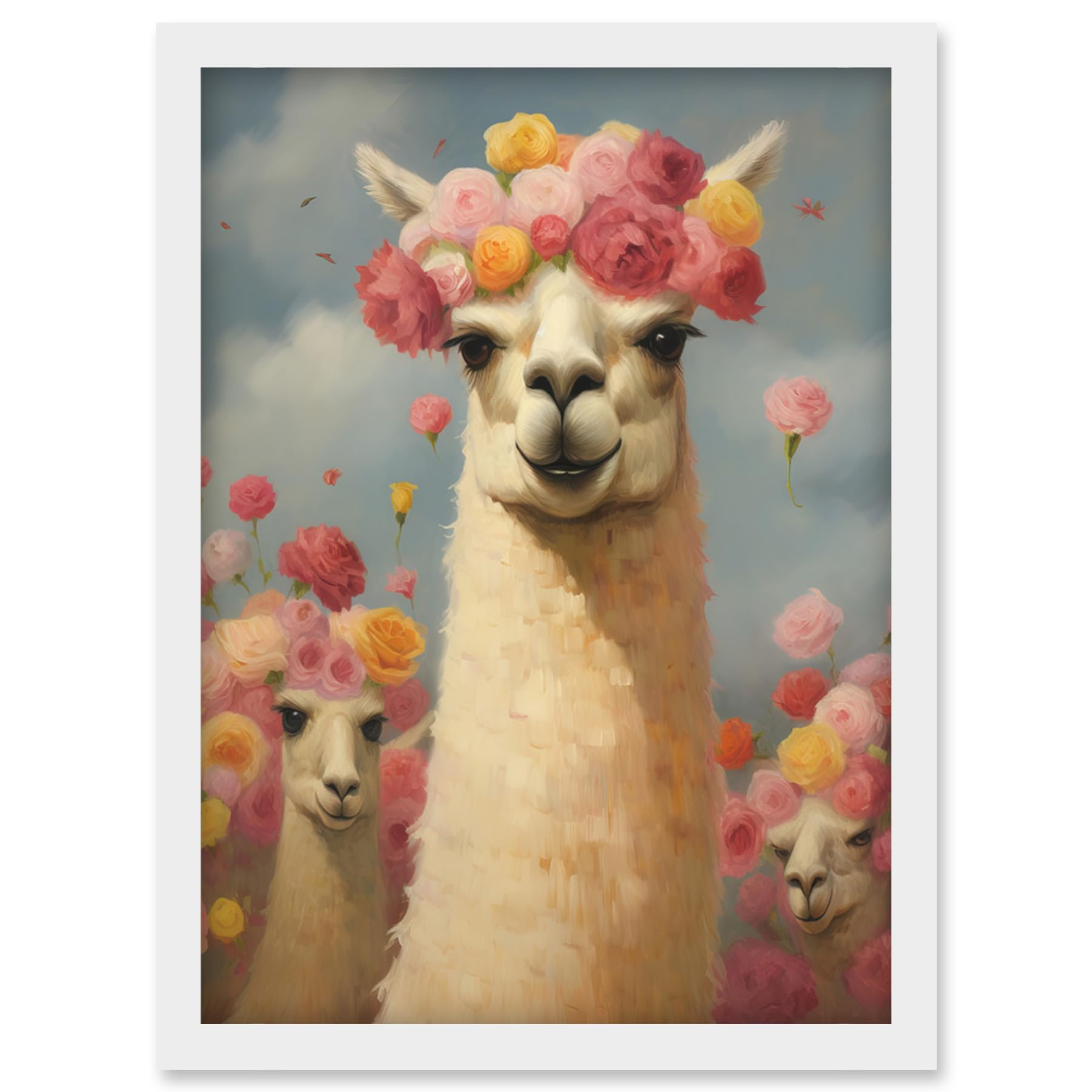 Artery8 The Llama Wedding Rose Bloom Flower Headdress Fun Artwork Kids Bedroom Artwork Framed Wall Art Print A4