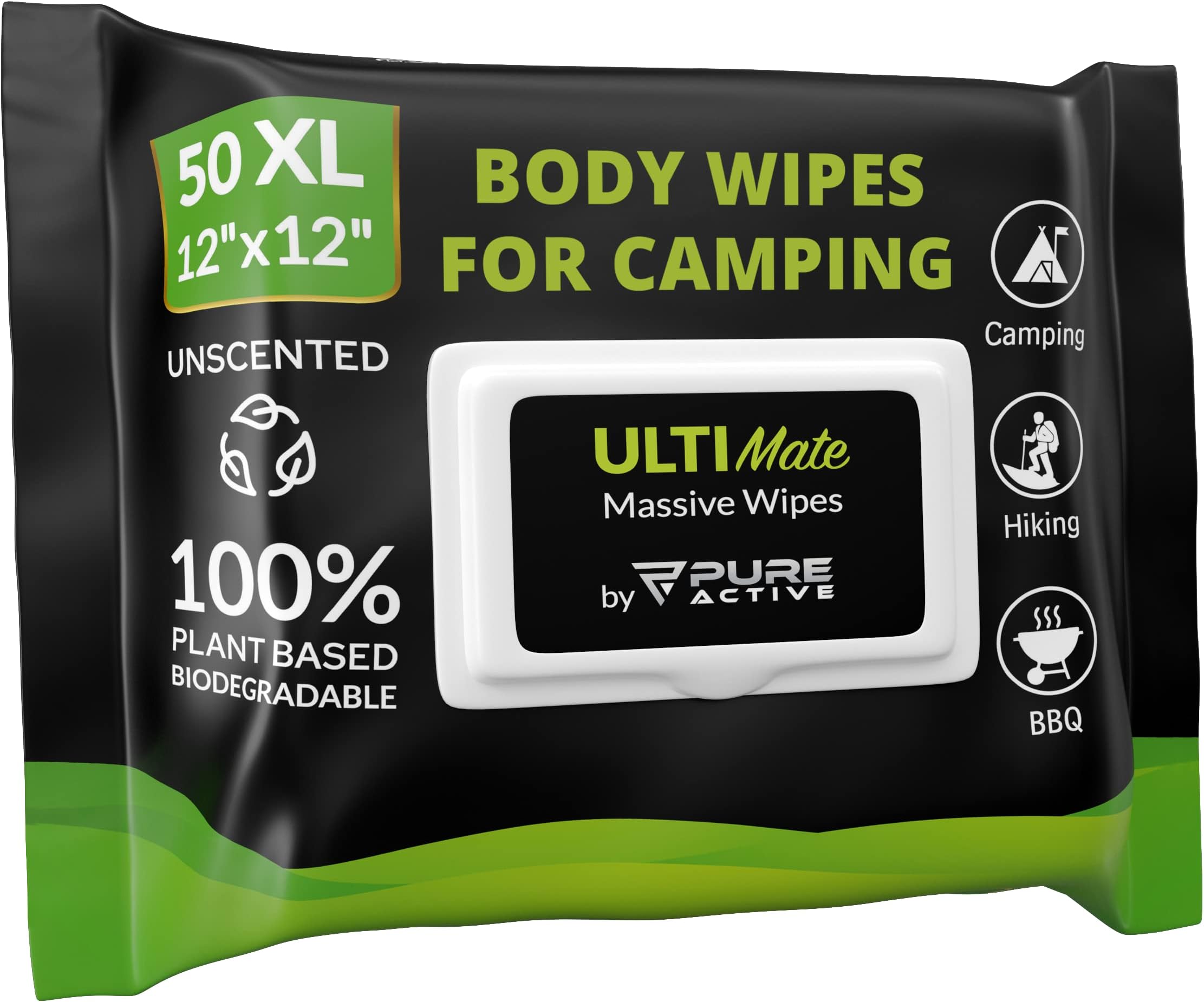 Body Wipes for Camping 50 XXL Camping Wipes 12''x 12'', Shower Body Wipes for Camping, Body and Face Wipes, Biodegradable Personal Hygiene Body Cleansing Wipes for Women Men Kids Elderly Travel