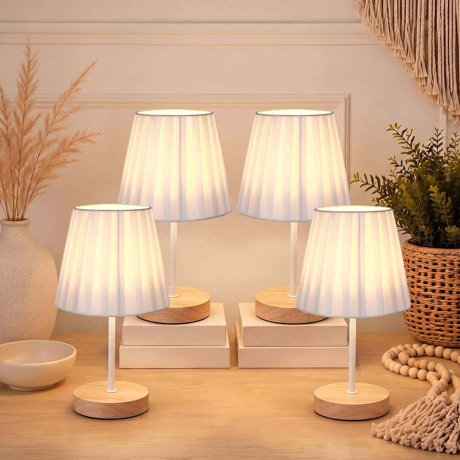 Gerrii 4 Pack Small Bedroom Table Lamp with USB Powered, Bedside Pleated Lamps for Nightstand Metal Base & Fabric Shade Warm Eye-Care Night Light Mini Desk Lamp for Bedroom Living Room Office(Wooden) Gerrii 4 Pack Small Bedroom Table Lamp with USB Powered, Bedside Pleated Lamps for Nightstand Metal Base & Fabric Shade Warm Eye-Care Night Light Mini Desk Lamp for Bedroom Living Room Office(Wooden)