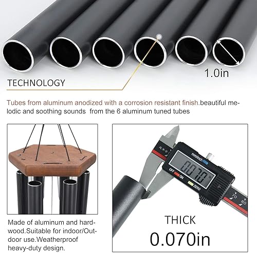 Miniatura 5 de Campanillas de viento para exteriores, campanillas de viento conmemorativas de 36 pulgadas para exteriores, gran tono profundo con 6 tubos de metal
