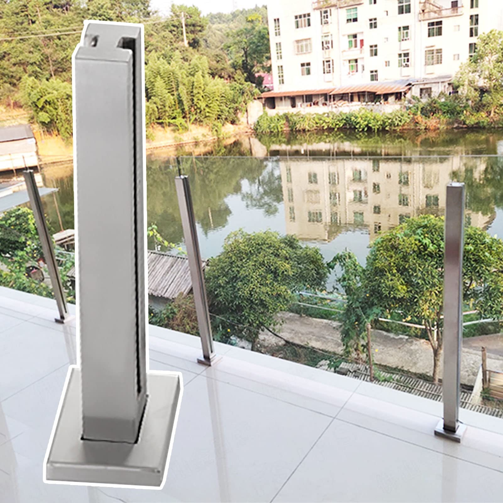 Poteau de garde-corps en verre 90cm balustrade inox 304 balcon barrière intérieur extérieur