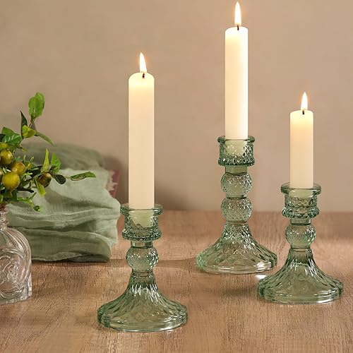 Miniatura 5 de DARJEN Juego de 6 portavelas de cristal verde, 4 pulgadas de alto y 5 pulgadas de alto para candelabros y velas de pilar, candelabros de diamante