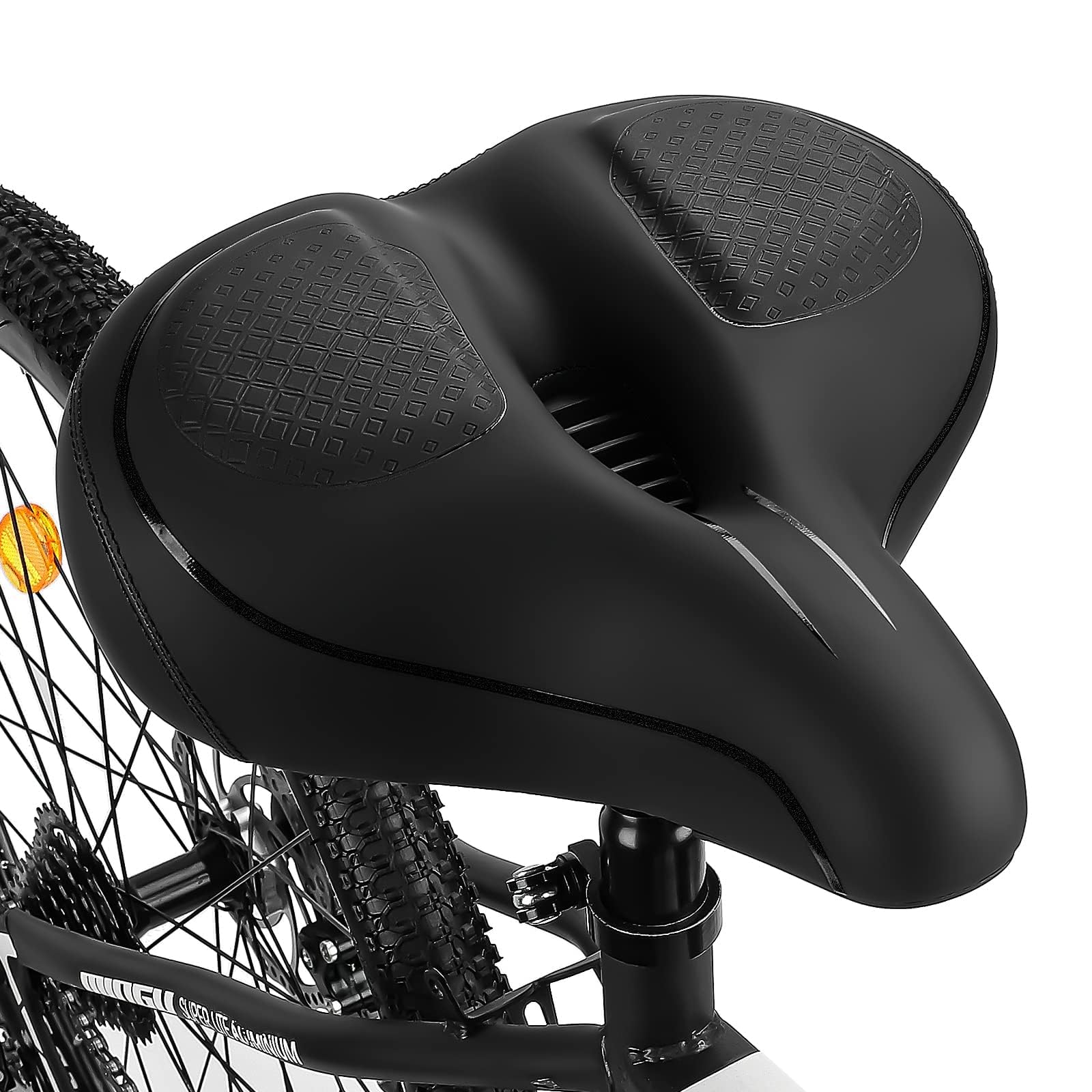 TONBUX Wide Bike Seat for Men Women Comfort, Comfortable Bicycle Seat Cushion, Memory Foam Bike Saddle Compatible with Peloton/Commuter/Stationary/Cruiser/Ebike