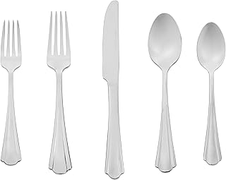 Sponsored Ad - AmazonBasics Cutlery 20-Piece Stainless Steel Flatware Silverware Set with Scalloped Edge, Service for 4
