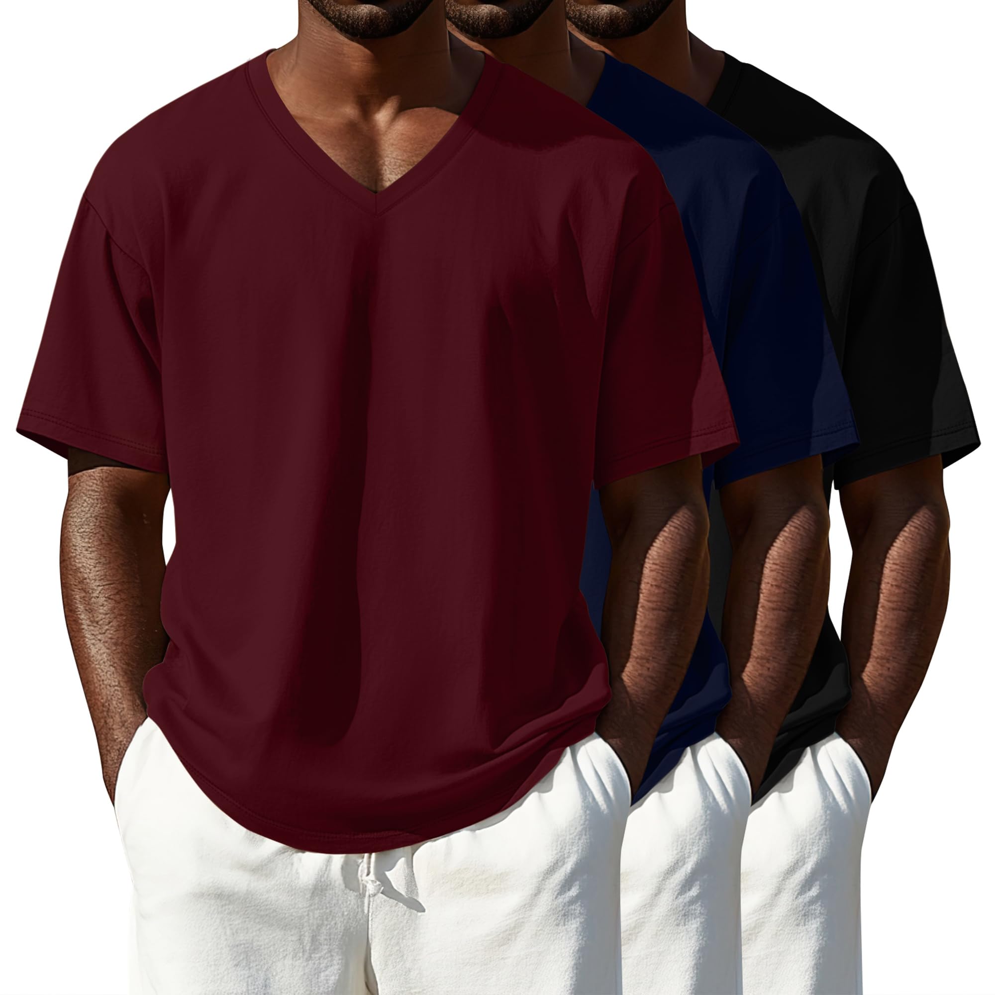 Evervibe 3 Pack Men's Big and Tall Shirts Cotton V Neck L-5xl Plus Size Short Sleeve Soft Casual 2026 Summer Tee