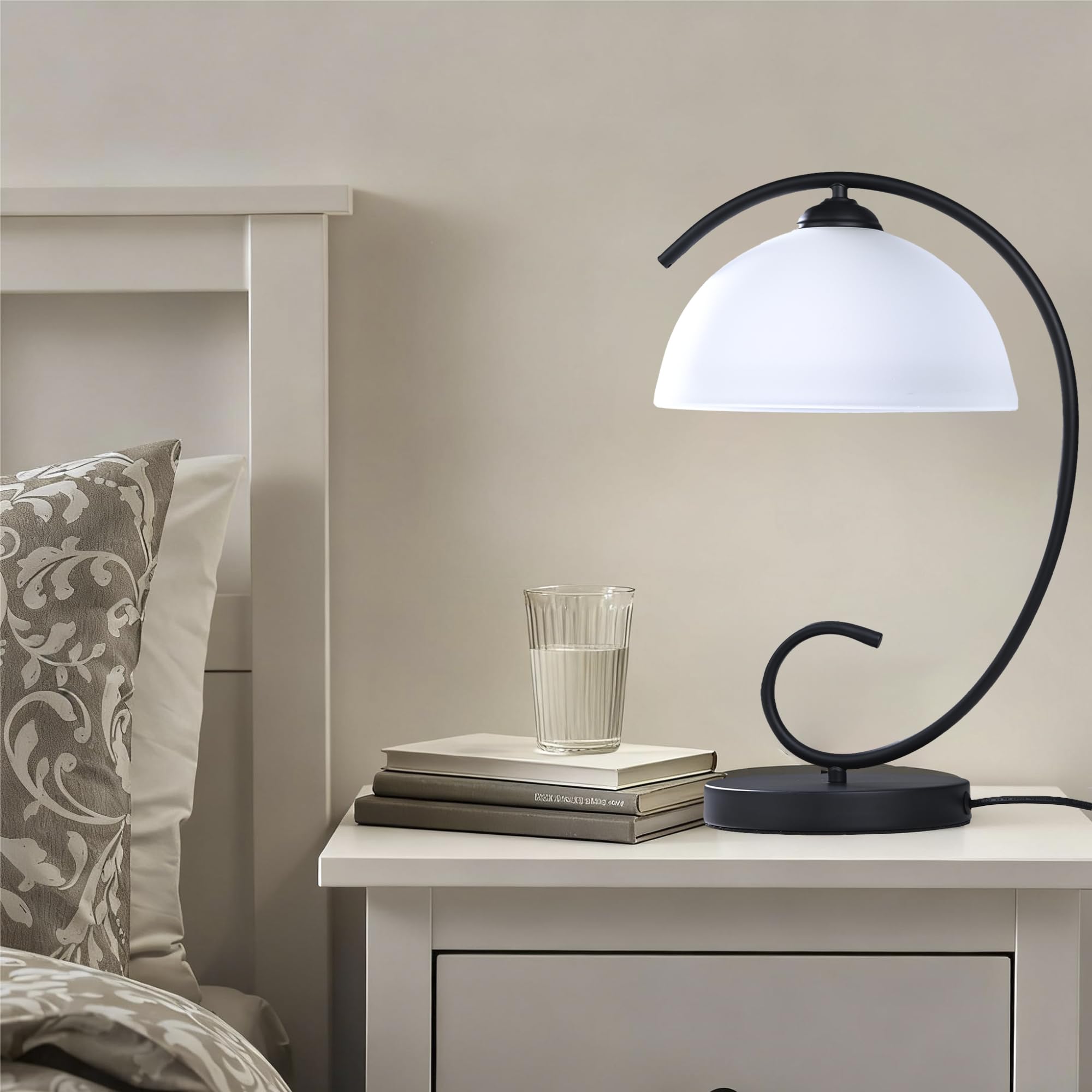Alighting Tischlampe Schwarz mit Glas Lampenschirm | Vintage Tischleuchte 44,5 cm, Elegante Nachttischlampe für Schlafzimmer Wohnzimmer Beistelltisch, E27(ohne Leuchtmittel)