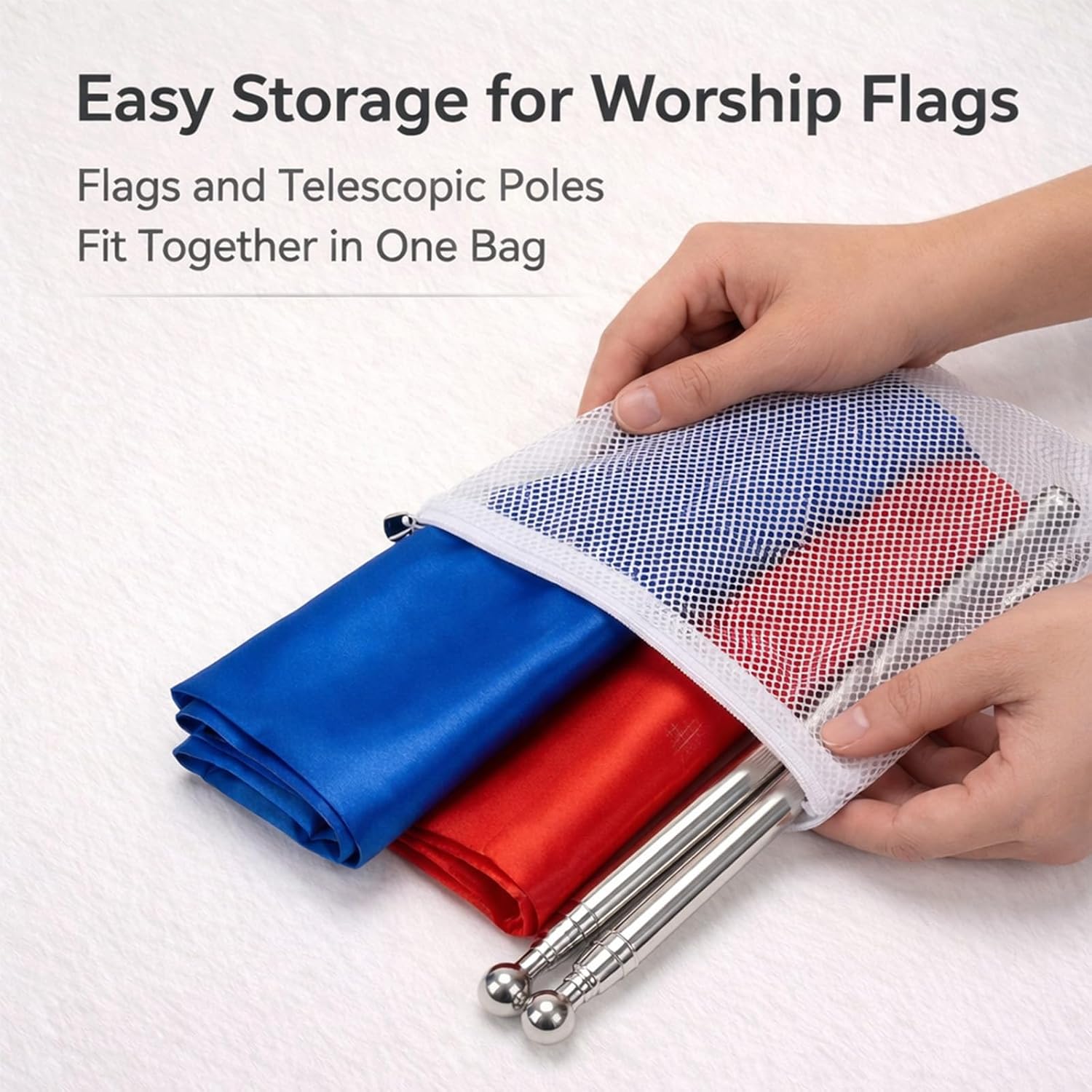 10 PCS Worship Flags for Dance Church, Praise Dance Flags Set with 10 Stainless Steel Telescopic Poles, 10 Secure C-Clips, 5 Storage Bags, 26.8 x 21.6 in Team Set for Church Worship and Group Practice