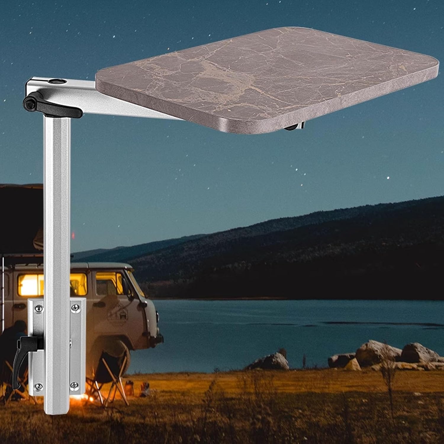 RV Folding Table, Portable Foldable RV Table, Free 360° Rotation Dining Table, Lifting Lowering Camper Tables, Can Be Segmented RVs Desk Leg(Black)