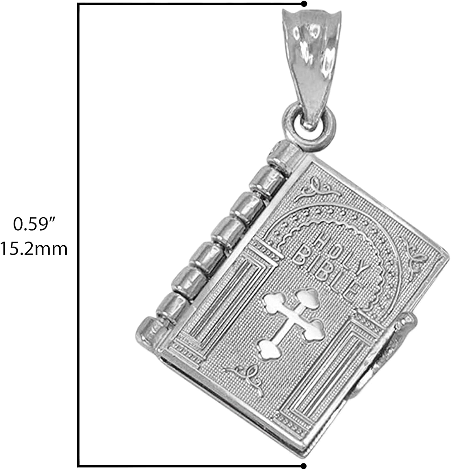 Claddagh Gold Religious Jewelry .925 Sterling Silver 5/8" 3D Hinged Book with Pages Holy Bible with Lord s Prayer Bottonee Cross Pendant Charm - Image 3