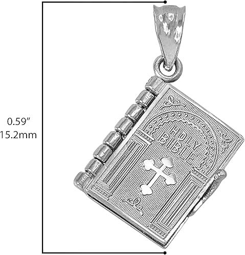 Miniatura 3 de Claddagh Gold Religious Jewelry - Dije de plata de ley 925 con bisagras en 3D de 58 pulgadas con páginas, con texto en inglés "Holy Bible with Lord