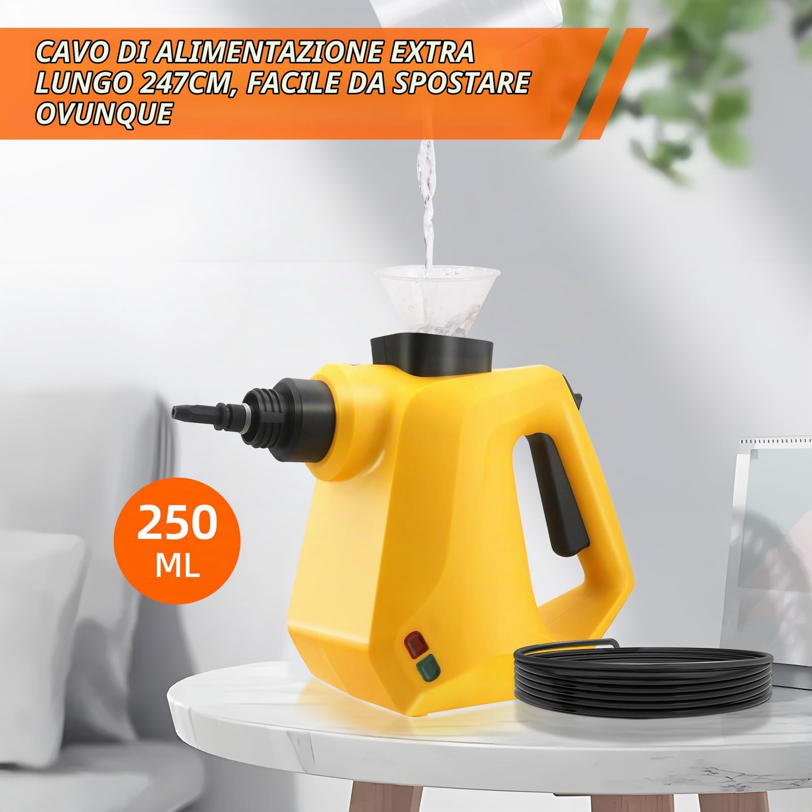 Carehabi Pulitore a Vapore Pulitore Vapore Casa Con 9 Accessori e Blocco Di Sicurezza per Rimuovere le Macchi da Pavimena, Moquette, Tende, Seggiolini Auto, Cucina, Cimici, Bagni e Altro