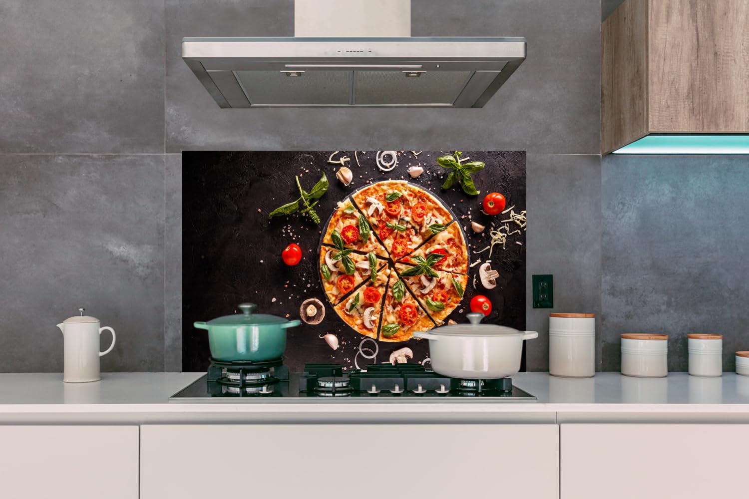 KitchenYeah© Paraschizzi Cucina Alluminio Pannello Dietro Piano Cottura | 100x65 cm - Fornelli a Gas Paraspruzzi Pizza - Verdura - Erbe - Cucina - Industriale
