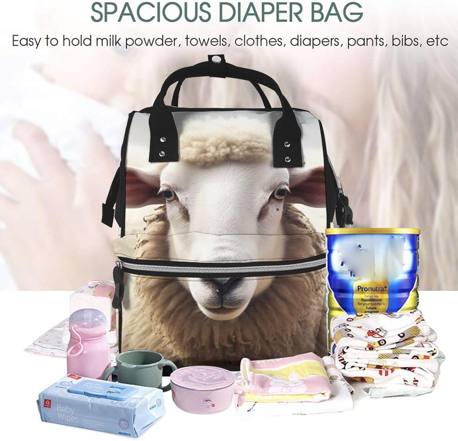 Sheep Diaper Bag Large Capacity Travel Backpack image 5