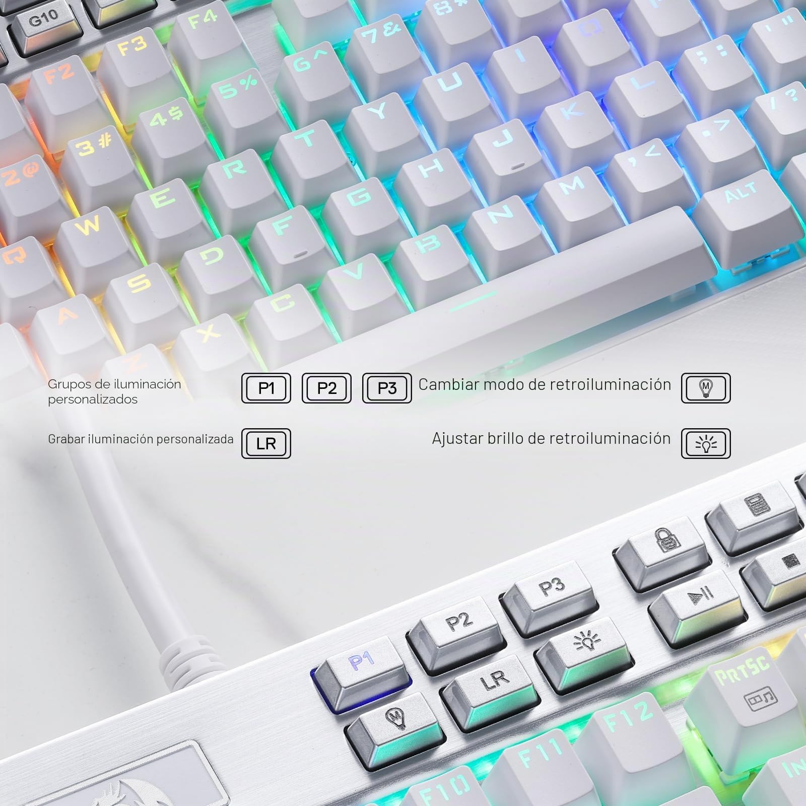 Redragon Yama K550 Teclado Gaming RGB Blanco | Diseño Ergonómico Anti Ghosting Programable Compatible PC Windows