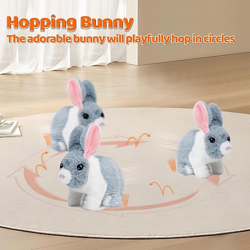 Miniatura 5 de Bilinott Juguetes de conejo de Pascua para niños, juguetes de conejo realistas con acción de salto, orejas movibles, boca y nariz contracturadas,