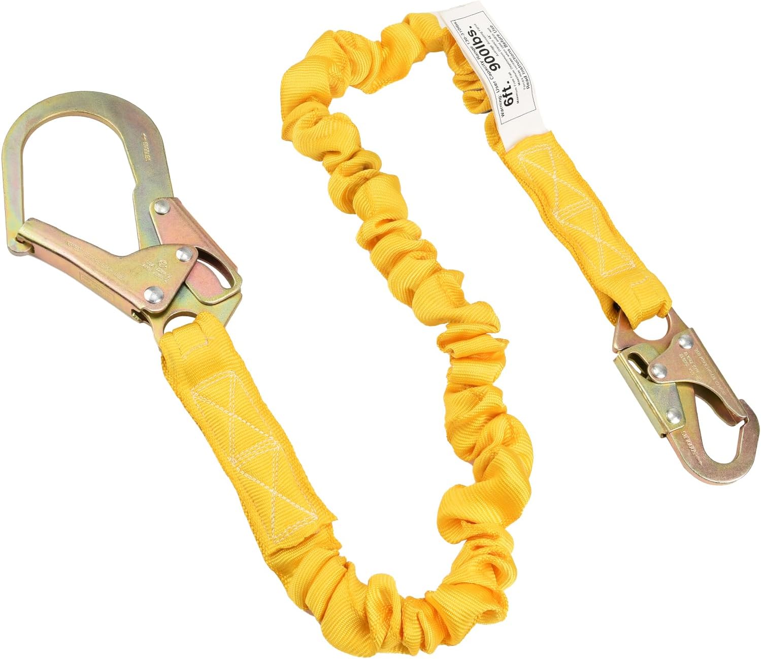 Single Leg 6-Foot Fall Protection Internal Shock Absorbing Stretchable Safety Lanyard with Snap & Rebar Hook Connectors CSA＆ANSI Compliant